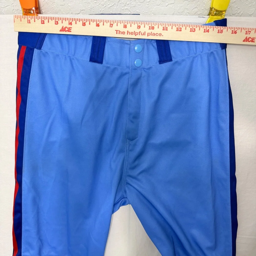 Select Mens Baseball Pants Light Blue Navy Red‎ Stripe Elastic Cuff Size Medium